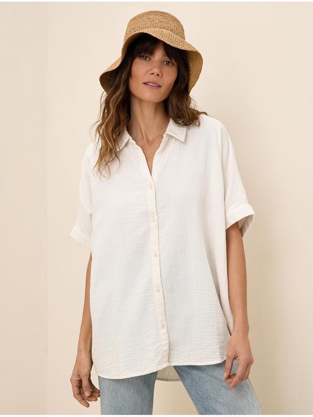 Pact coastal Double Gauze Oversized Cotton Shirt, size xs/small
